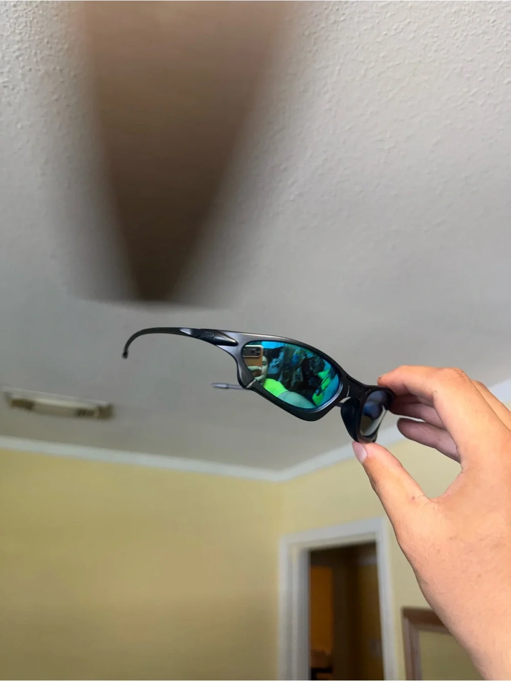 Black Sports Sunglasses with Blue Mirrored Lenses Oakley